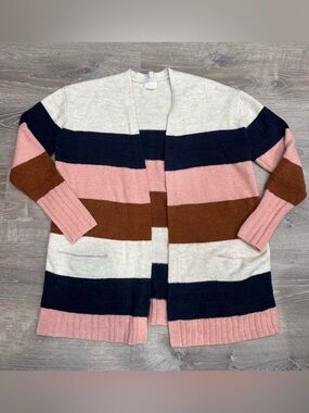 Caslon Soft Open Front Striped Cardigan SZ Medium